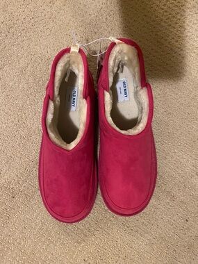 Old Navy Red Suede-Look Faux-Fur Slip-Ons